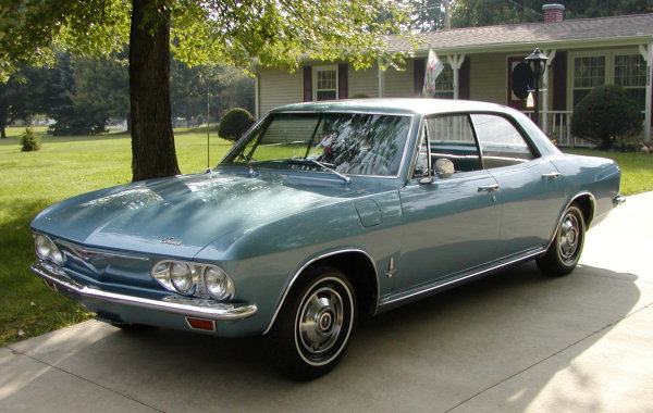 1965 Corvair Monza sport sedan (front 3/4 view)